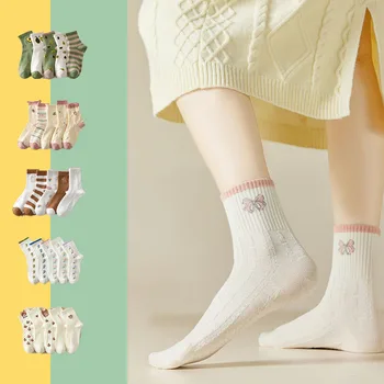 Moterų kojinės pavasarį, rudenį, žiemą, 5 poros nustatyti ilgos kojinės sporto ilgomis rankovėmis patogus Kojinės madinga medvilnės Kojinių vidutinio