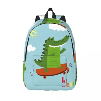 Nešiojamojo Kompiuterio Kuprinė Unikalus Mielas Animacinių Filmų Krokodilas Ant Riedlentė Mokyklos Maišą Patvarus Studentų Kuprinė Berniukui, Mergina Kelionės Krepšys