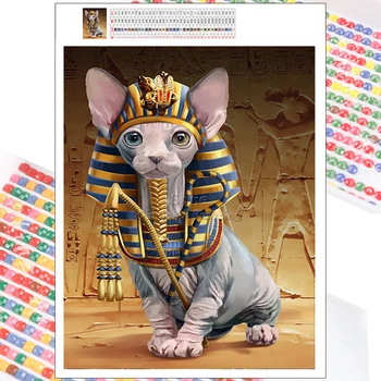 Diamond Tapybos Sfinksų Kačių Meno Animacinių filmų Fantazijos Egipto Karalius Gyvūnų Dekoracijos 5D 
