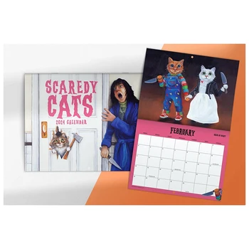 1 Gabalas Scaredy Katės 2024 Mėnesio Kalendorius, Knygos Apie 21X29cm Siaubo Filmas Katė Parodija 12-Mėnesio Sieninis Kalendorius