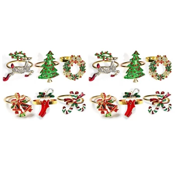 Kalėdų Servetėlių Žiedai Rinkiniai, 12 Vnt, Aukso Servetėlių Žiedas Turėtojai Metalo Vakarienė Lentelės Žiedai Kalėdų Vestuvių Puotą