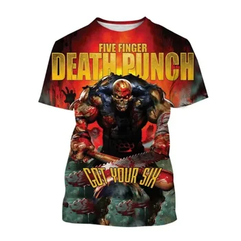 Mados Vyrų Drabužiai Metalo grupės Penkis Pirštus Mirties Punch 3D Print T-shirt Hip-Hop Harajuku Gatvėje Unisex Negabaritinių Marškinėliai Topai