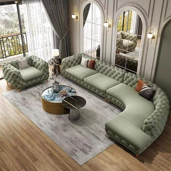 Amerikos lenktas imituoti odos sofos, laisvalaikio kampe namų puošybai, didelis villa audinio sofos ly02