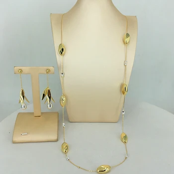 Yuminglai Dubajus Fine Jewelry Ilgai Lašas Auskarai, Ilgos Grandinės Moterų Paprasta Papuošalų Rinkinys FHK14526
