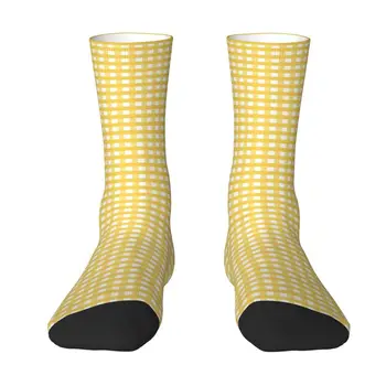 Naujovė Vyrų Mados Geltonos spalvos Pledas Modelio Suknelė, Kojinės Šiltos Unisex Patogūs 3D Atspausdintas Įgulos Kojinės