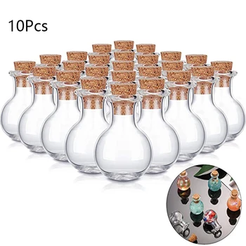 10x Mažų Stiklinių Butelių, Miniatiūriniai Gėrimo Butelis Mini Kamštienos Stiklo Buteliukai Vestuvių