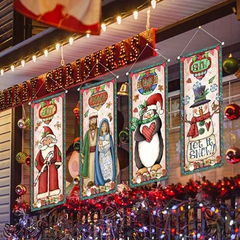 4PCS Vintage Kalėdų Dekoracijas prakartėlėmis Plakato Fonas Lauko Retro Santa Claus ir Kalėdų Sienos Menas Kabinti Reklama J