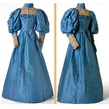 19-ojo Amžiaus Viktorijos pilietinio Karo Mėlyna Suknelė Suknelė Moterims Derliaus Viktorijos Popietę Kamuolys Suknelė Kostiumas
