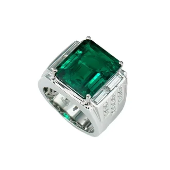 Pirmiana Didelis Custom Desing Vyrų Žiedas 18k 14k 9k 10k Laboratorijoje Auginami Smaragdas Balta Deimanto Fine Jewelry Menfashion