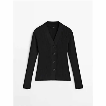 Moterų 2023 Mados Slim Šonkaulio Mezgimo Išskirtinį Button Cardigan Megztinis Retro Long Sleeve V-kaklo Kailis Elegantiškos Viršų