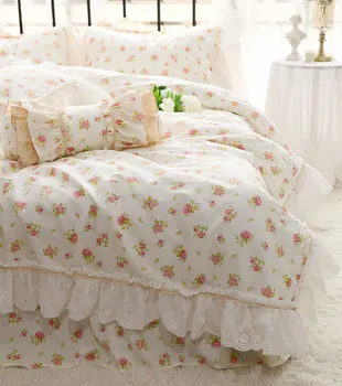 Romantiška fairyfair prancūzijos gėlių susiėmę beding nustatyti,pilnas gėlių karalienė, karalius medvilnės namų tekstilės lovatiesė pagalvės užvalkalą antklodė padengti