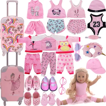 25 Stiliaus Rožinės Lėlės Drabužių Priedai 18inch Mergina Amerikos & 43Cm Baby Lėlės Reborn Batai,Mūsų Kartos Kūdikių Suknelė,Lagaminas