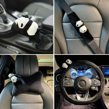 Pliušinis Panda Pagalvėlės Pagalvę Žavinga Panda Automobilių Reikmenys Nustatyti Pliušinis saugos Diržų Padengti Vairas Padengti Pagalvėlės Auto